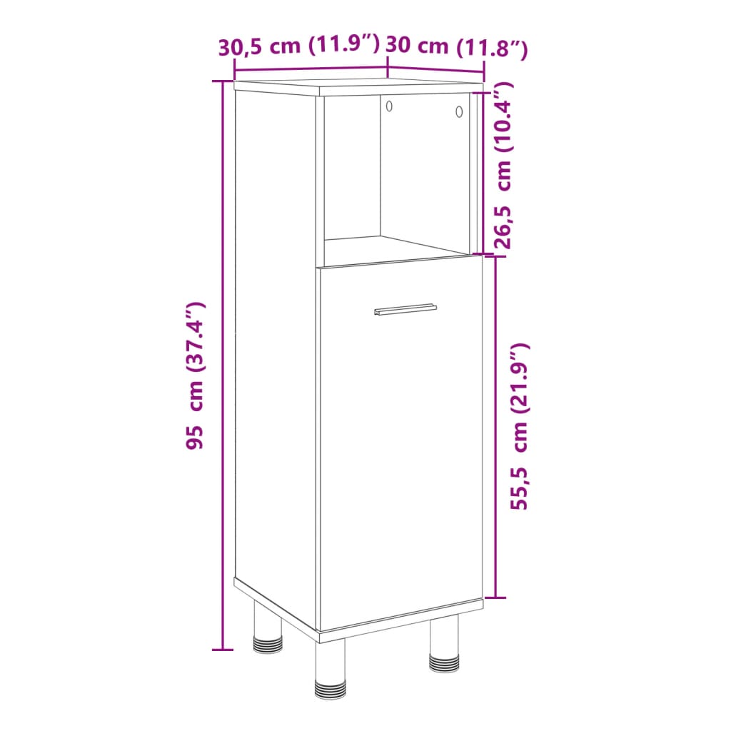 vidaXL Ντουλάπι Μπάνιου Sonoma Δρυς 30,5x30x95 εκ. Επεξεργασμένο Ξύλο