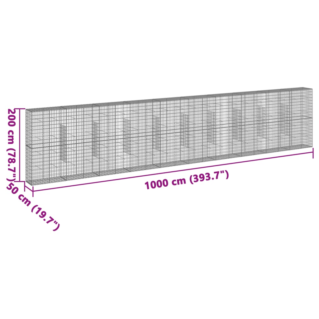 vidaXL Συρματοκιβώτιο με Κάλυμμα 1000x50x200εκ από Γαλβανισμένο Χάλυβα