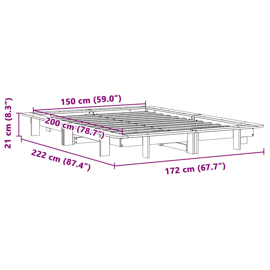 vidaXL Σκελετός Κρεβ. Χωρίς Στρώμα Λευκό 150x200 εκ Μασίφ Πεύκο