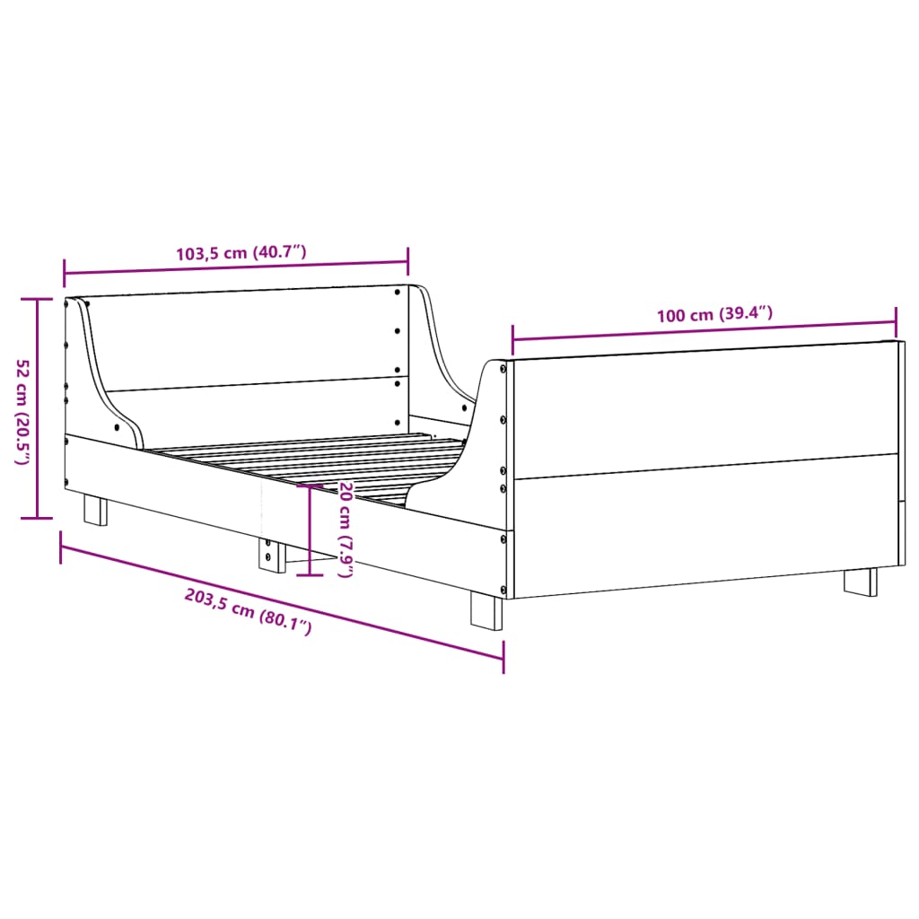 vidaXL Σκελετός Κρεβατιού Χωρίς Στρώμα Λευκό 100x200 εκ. Μασίφ Πεύκο