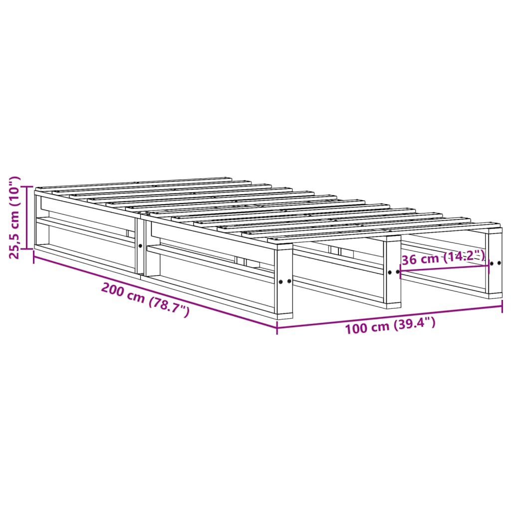 vidaXL Σκελετός Κρεβατιού Χωρίς Στρώμα Λευκό 100x200 εκ. Μασίφ Πεύκο
