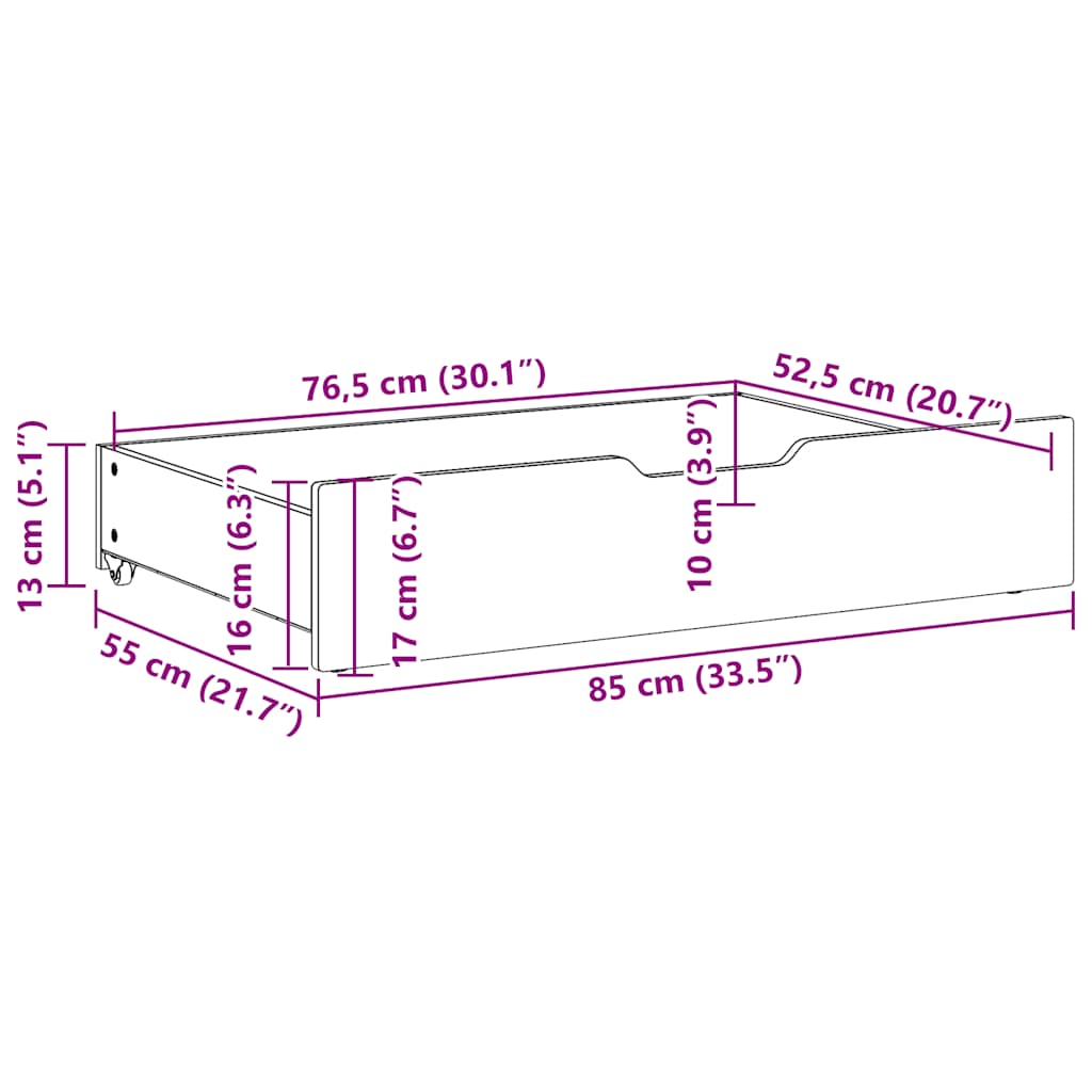 vidaXL Συρτάρια Κρεβατιού 2 τεμ 85x55x17 εκ. Καφέ Κεριού Μασίφ Πεύκο