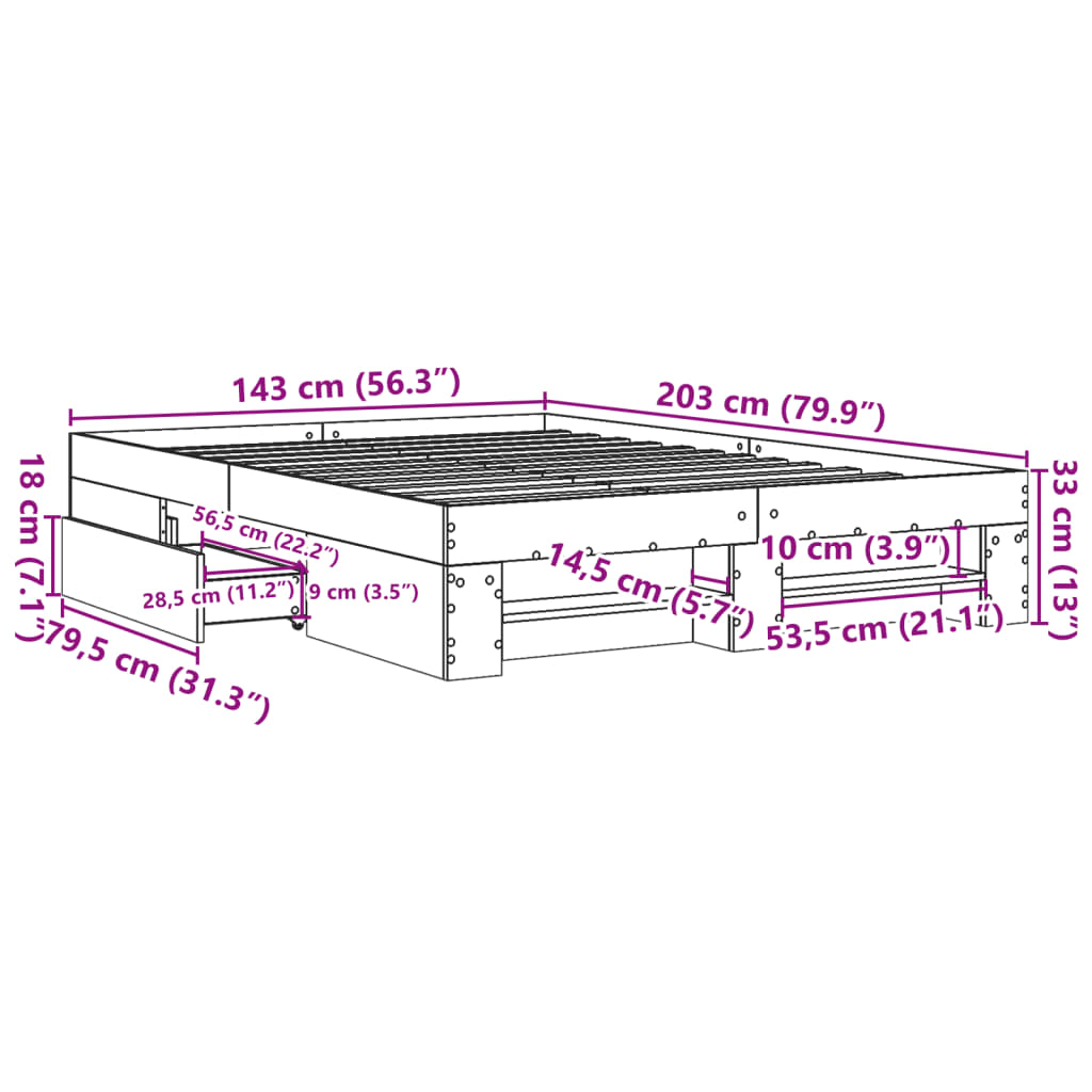 vidaXL Πλαίσιο Κρεβατιού Γκρι Σκυροδέματος 140x200 εκ. Επεξεργ. Ξύλο