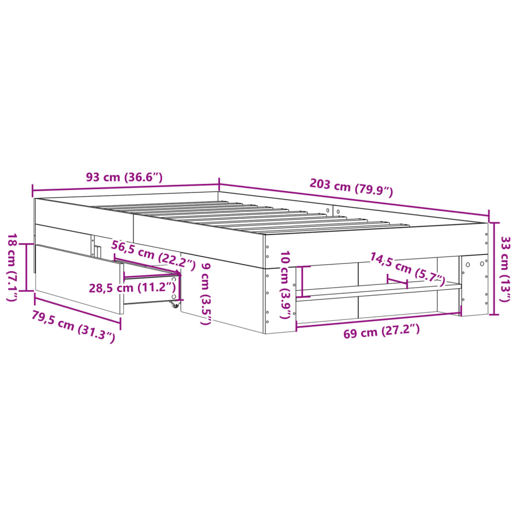 vidaXL Πλαίσιο Κρεβ. Χωρ. Στρώμα Καφέ Δρυς 90x200 εκ. Επεξ. Ξύλο