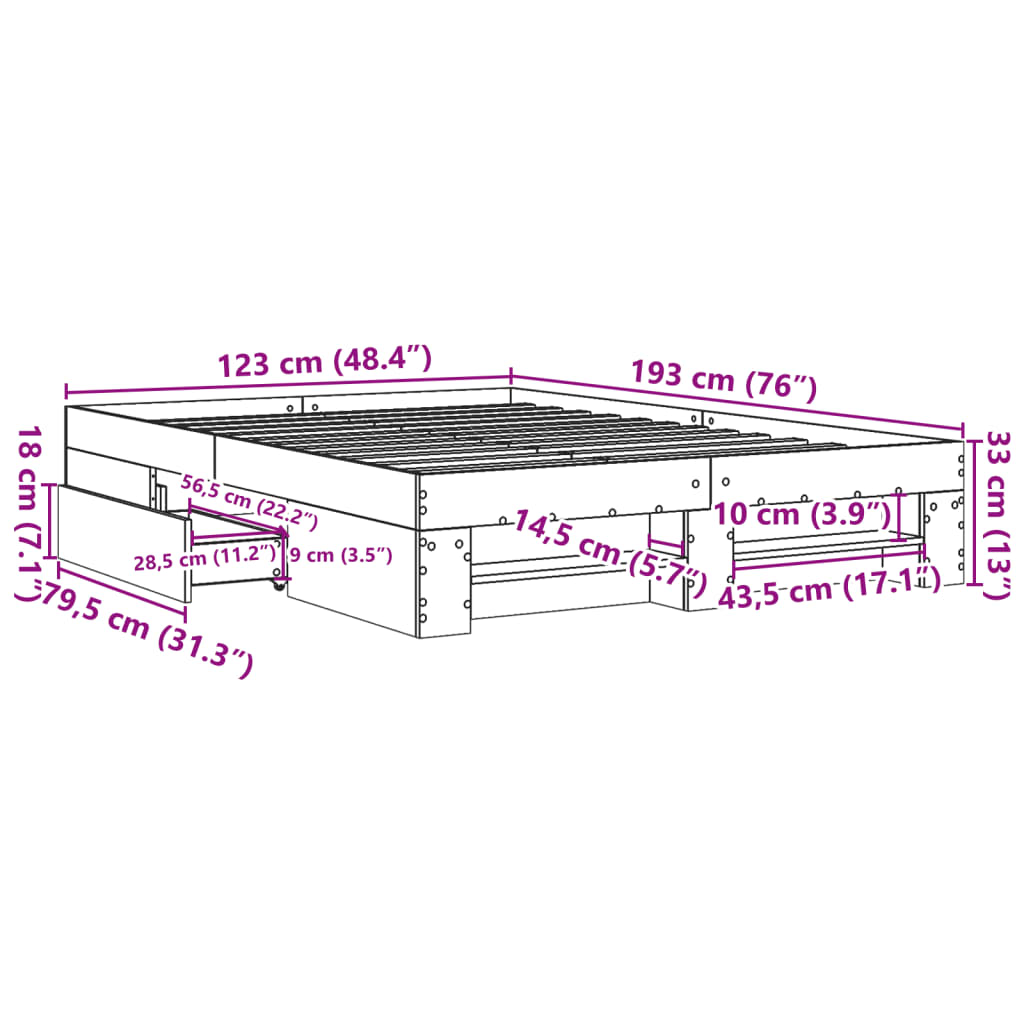 vidaXL Πλαίσιο Κρεβατιού Χωρ. Στρώμα Sonoma Δρυς 120x190 εκ. Επ. Ξύλο