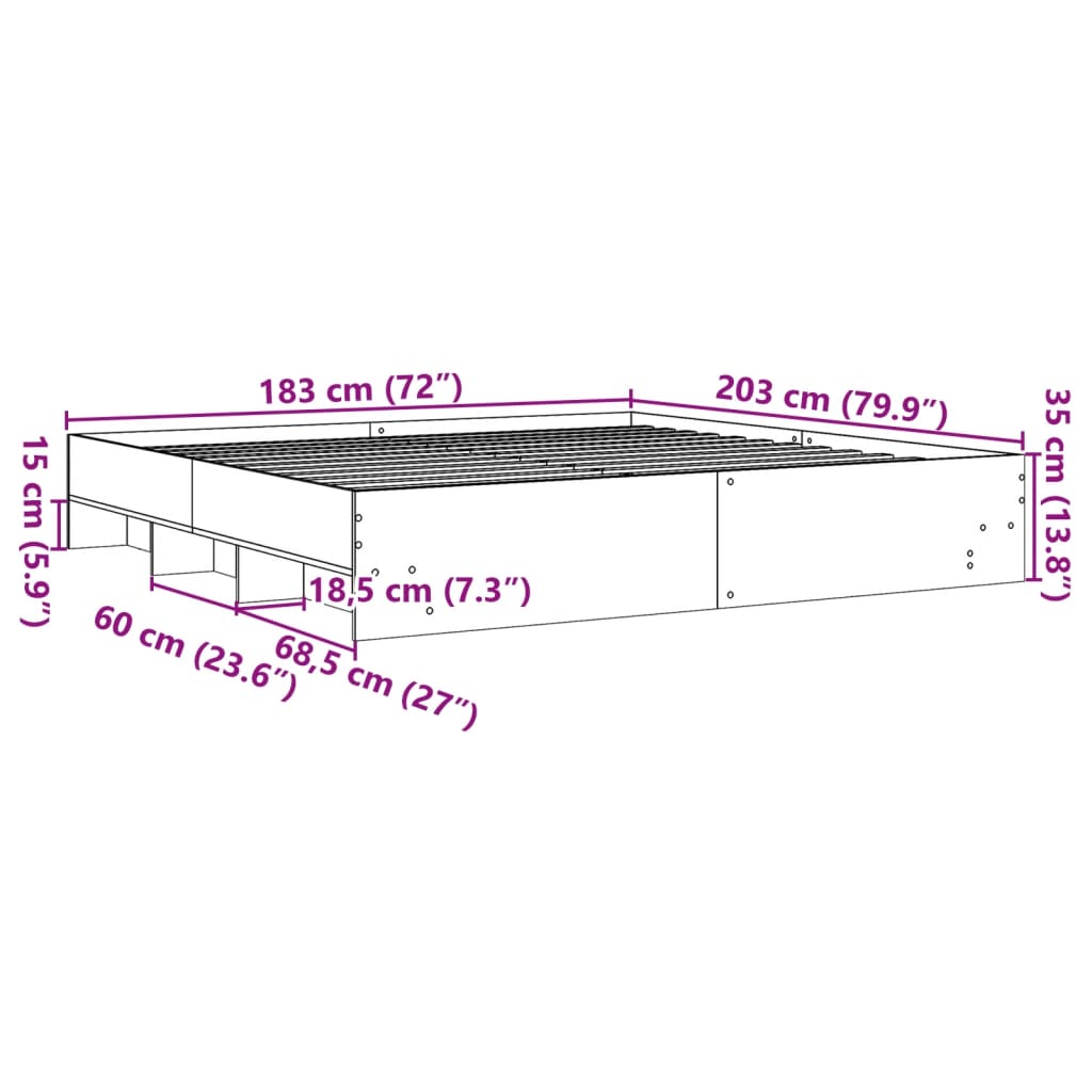 vidaXL Πλαίσιο κρεβατιού χωρίς στρώμα 180x200 εκ. Επεξεργασμένο Ξύλο
