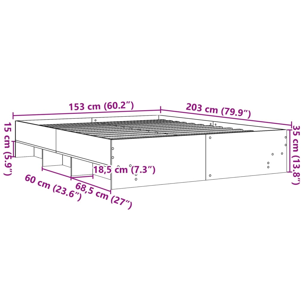 vidaXL Πλαίσιο Κρεβατιού Γκρι Sonoma 150x200 εκ. Επεξεργασμένο Ξύλο