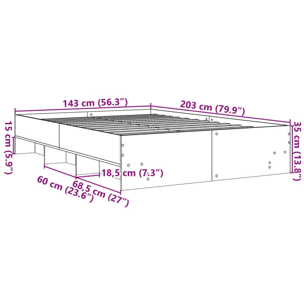 vidaXL Πλαίσιο Κρεβατιού Μαύρο 140x200 εκ. Επεξεργ. Ξύλο