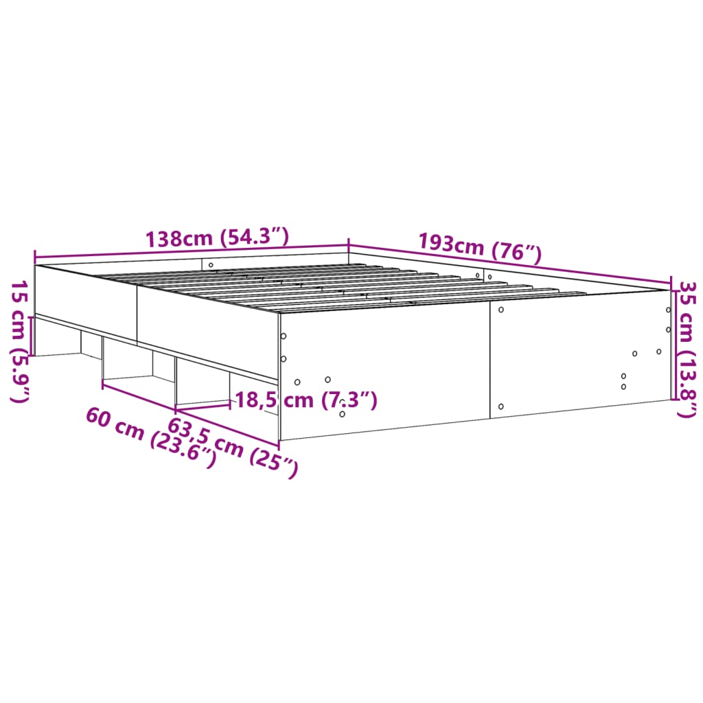vidaXL Πλαίσιο Κρεβατιού Καφέ Δρυς 135x190 εκ. Επεξεργασμένο Ξύλο