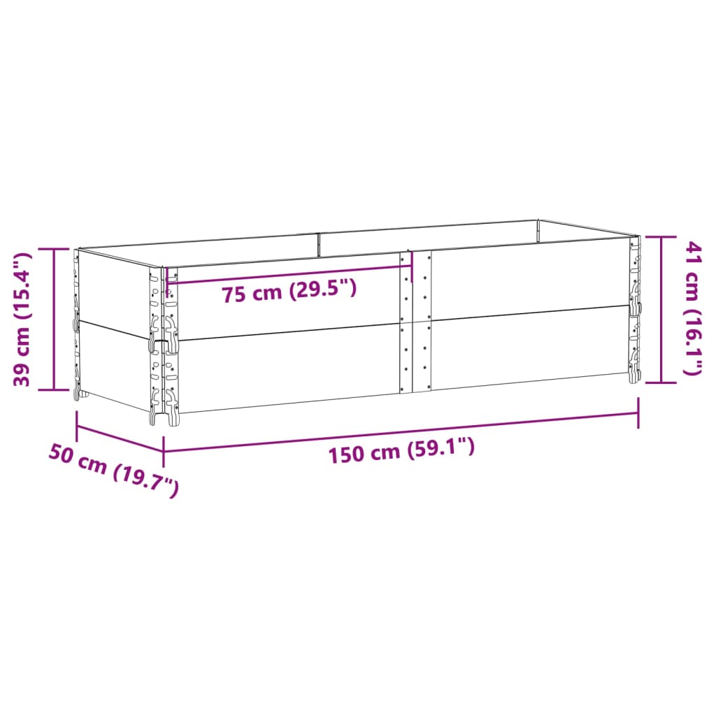 vidaXL Κολάρα Παλέτας 2 τεμ. Μαύρο 150x50 εκ. από Μασίφ Ξύλο Πεύκου