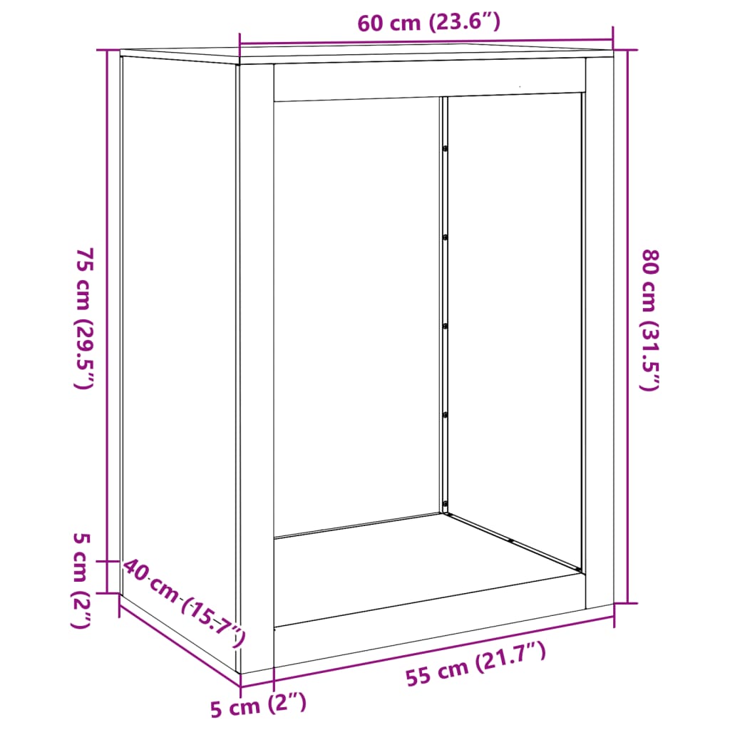 vidaXL Ράφι Καυσόξυλων Μαύρο 60x40x80 εκ. Ατσάλινο