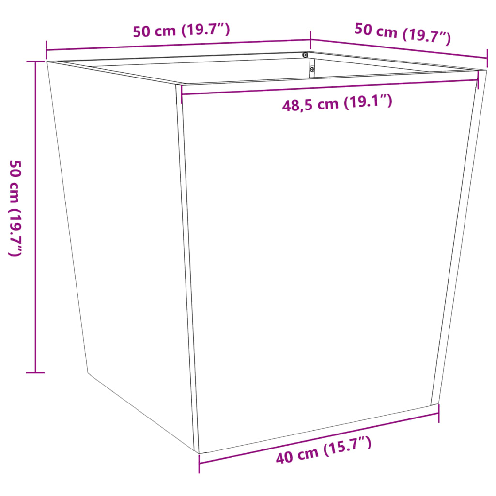 vidaXL Ζαρντινιέρα Κήπου Λαδί 50x50x50 εκ. από Ατσάλι