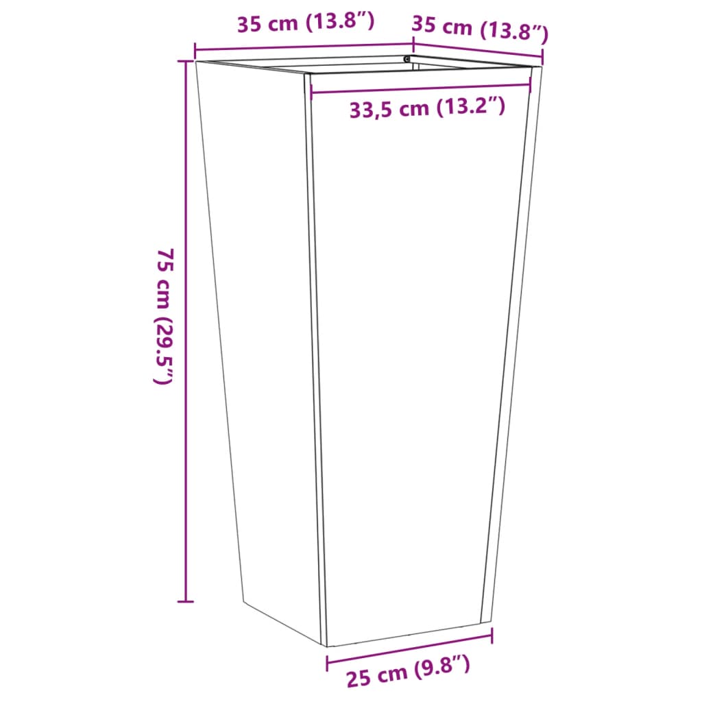 vidaXL Ζαρντινιέρα Κήπου 35x35x75 εκ Ατσάλι Σκληρυθέν στον Αέρα