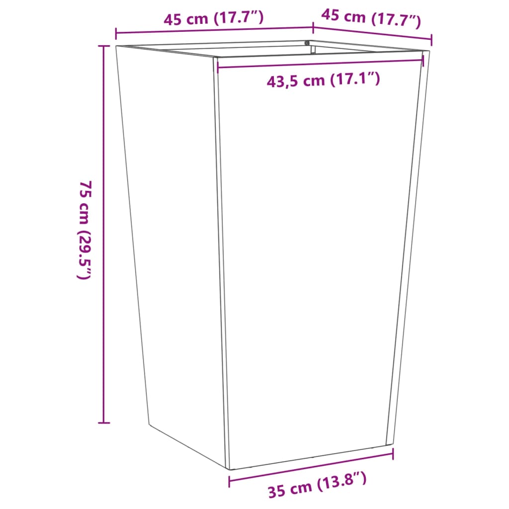 vidaXL Ζαρντινιέρα Κήπου Λαδί 45x45x75 εκ. από Ατσάλι