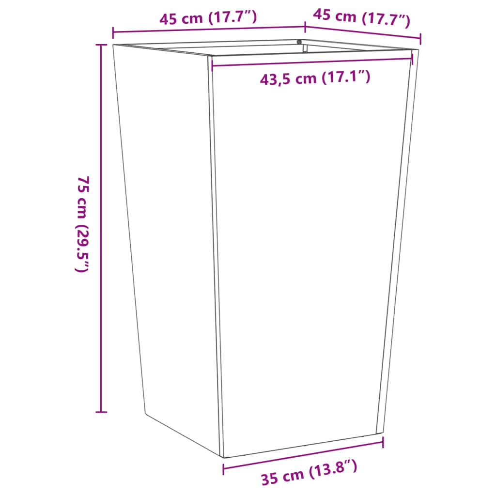 vidaXL Ζαρντινιέρα Κήπου 45x45x75 εκ Ατσάλι Σκληρυθέν στον Αέρα