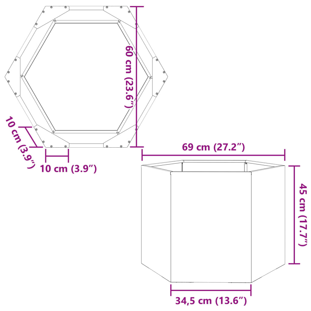 vidaXL Ζαρντινιέρα Κήπου Εξάγωνη Ανθρακί 69x60x45 εκ. Ατσάλι
