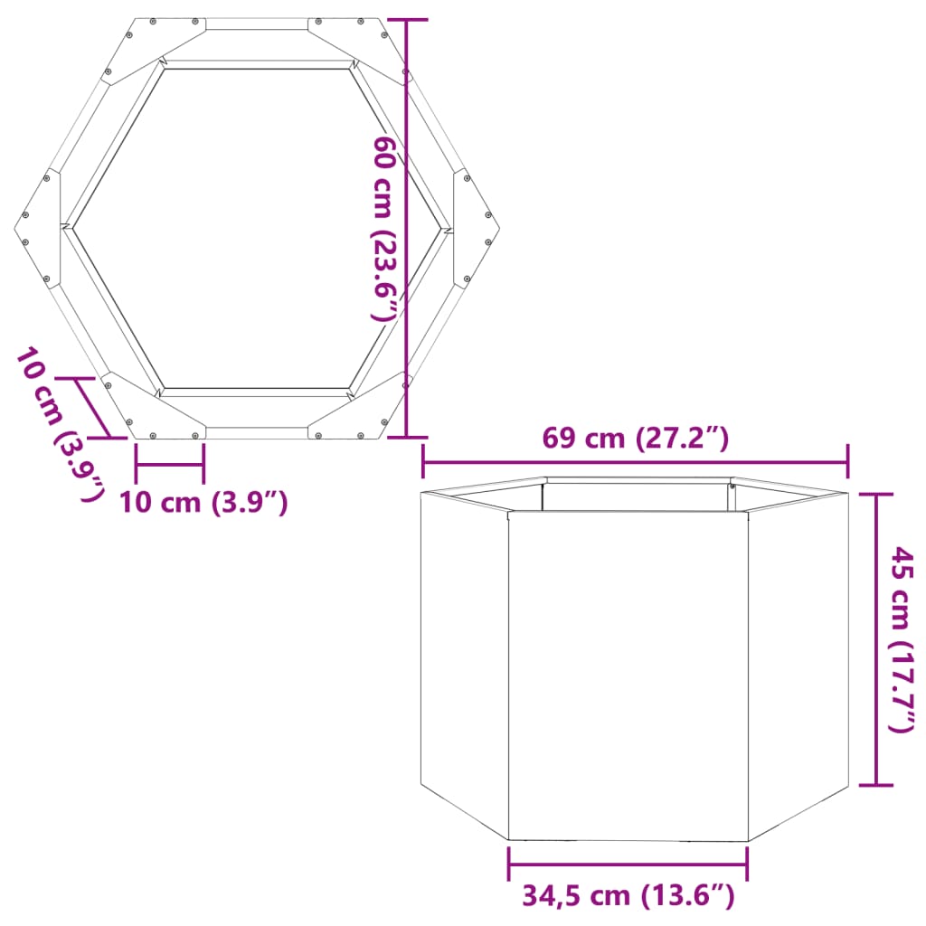 vidaXL Ζαρντινιέρα Κήπου Εξάγωνη Πράσινη Λαδί 69x60x45 εκ. Ατσάλι