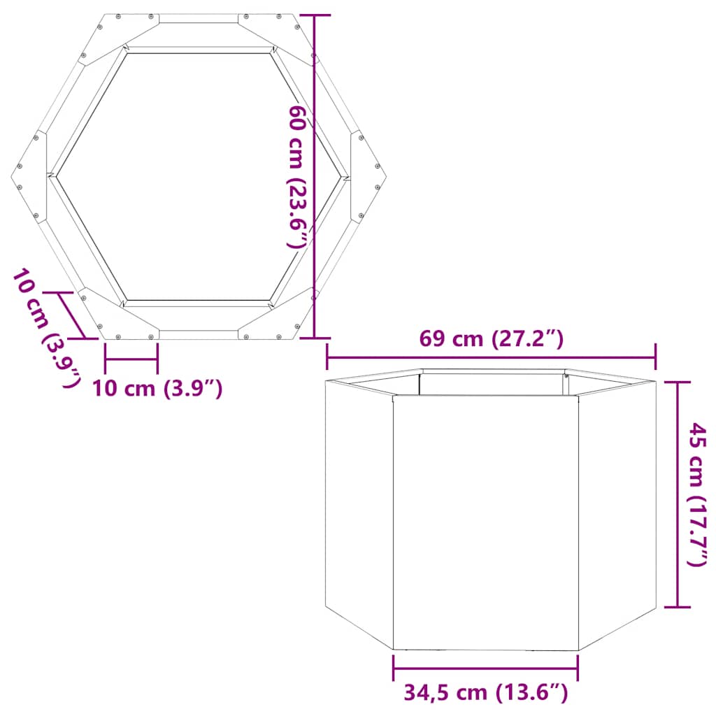 vidaXL Ζαρντινιέρα Κήπου Εξάγωνη 69x60x45 εκ. Ανοξείδωτο Ατσάλι