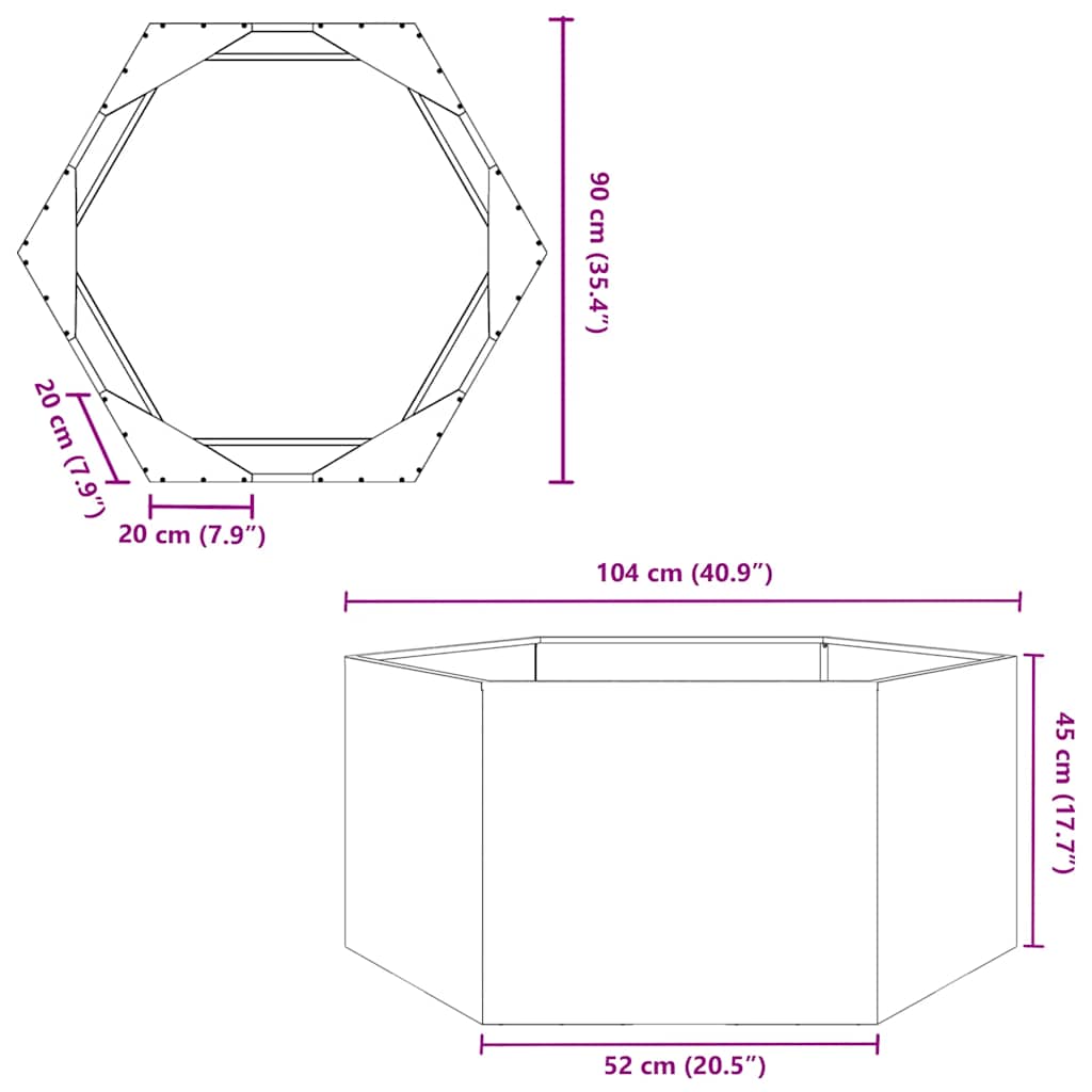 vidaXL Ζαρντινιέρα Κήπου Εξάγωνη 104x90x45 εκ. Γαλβανισμένο Χάλυβα