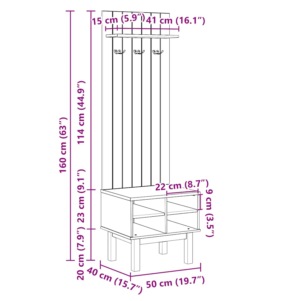 vidaXL Έπιπλο χωλ OTTA 50x40x160 εκ. Μασίφ Ξύλο Πεύκου