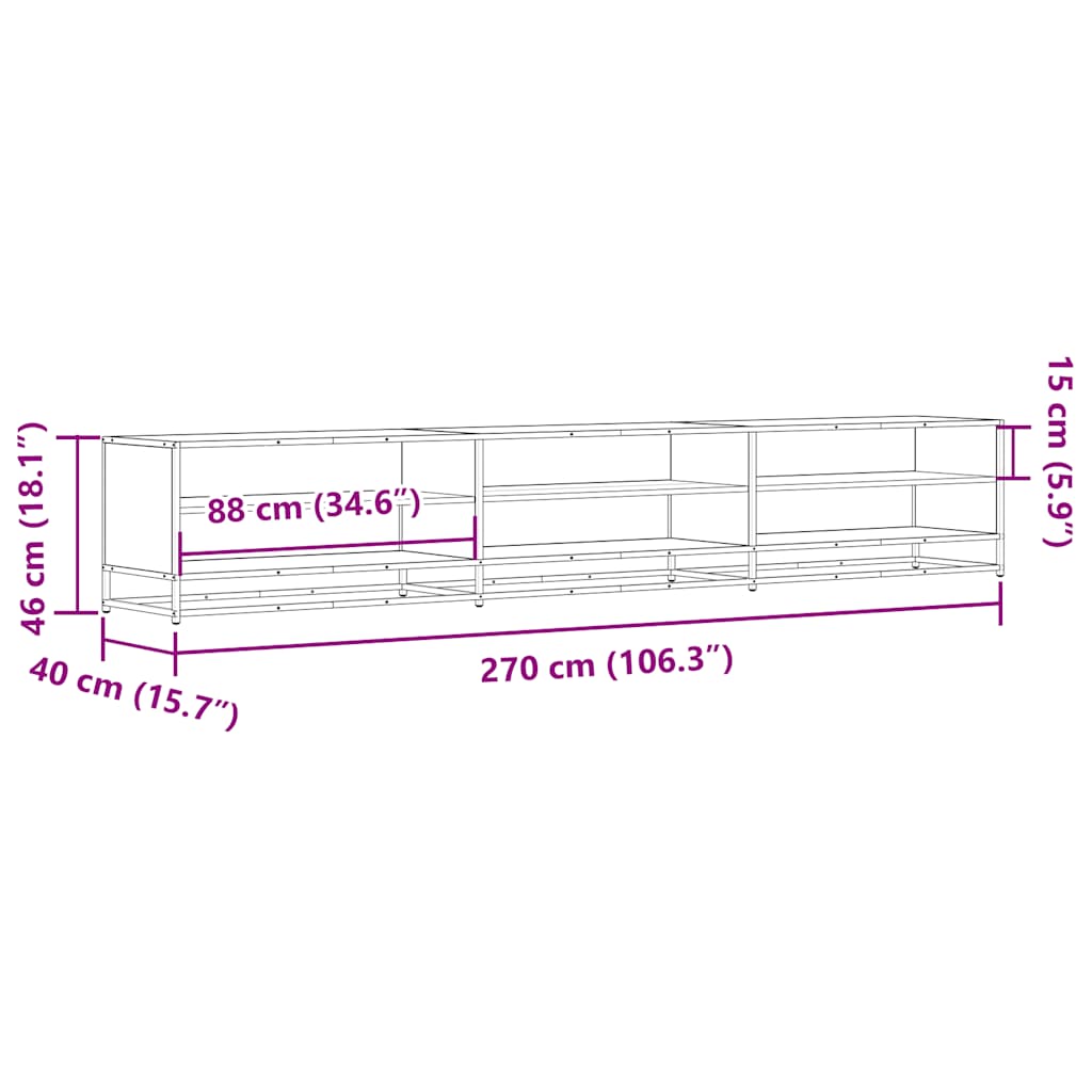 vidaXL Ντουλάπι τηλεόρασης Sonoma Oak 270x40x46 cm Κατασκευασμένο ξύλο
