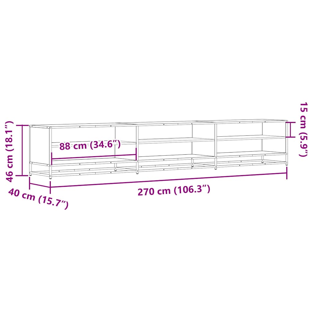 ντουλάπι τηλεόρασης vidaXL Γκρι Sonoma 270x40x46cm Κατασκευασμένο ξύλο