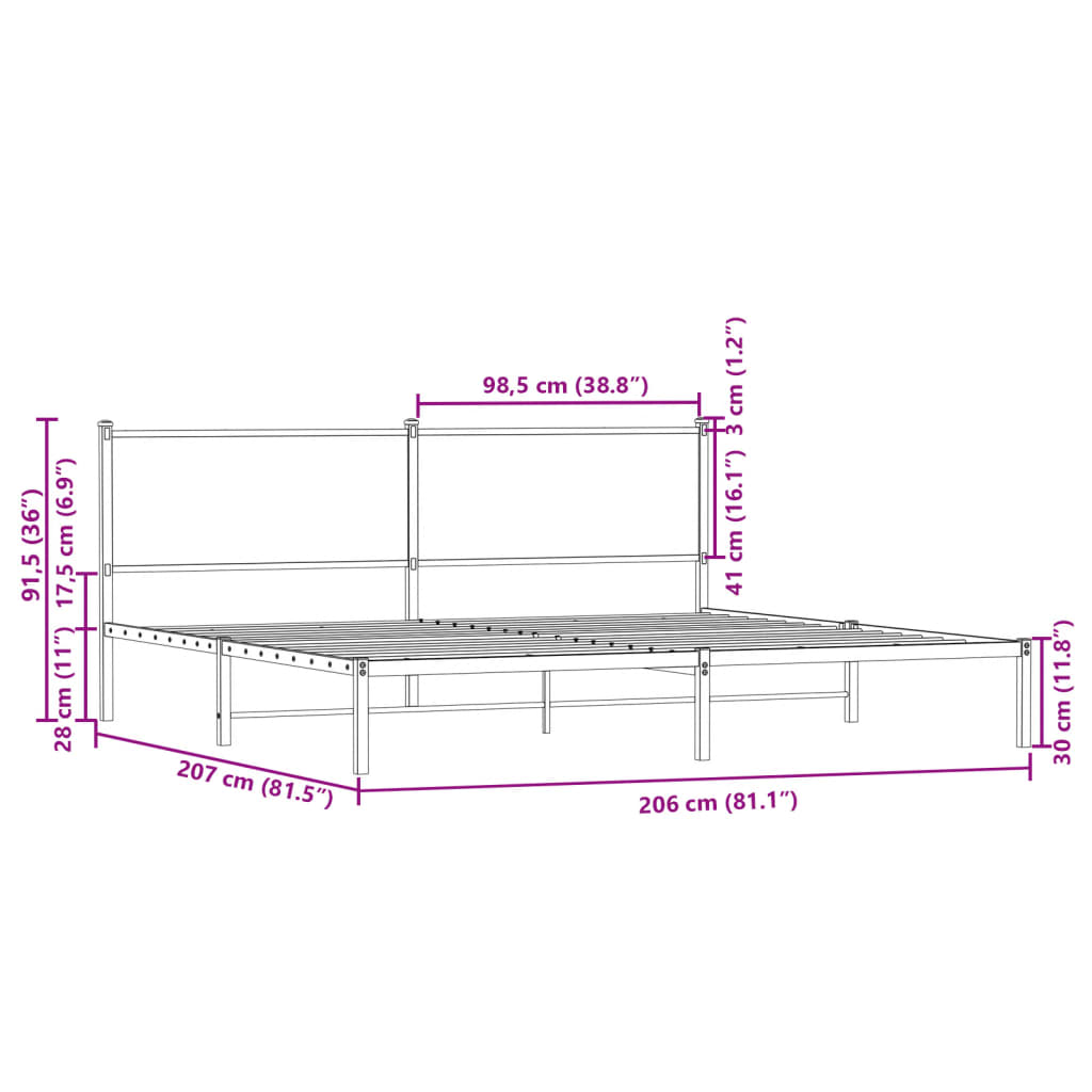 vidaXL Σκελετός Κρεβ. Χωρίς Στρώμα Καφέ Δρυς 200x200 εκ. Μεταλλικό