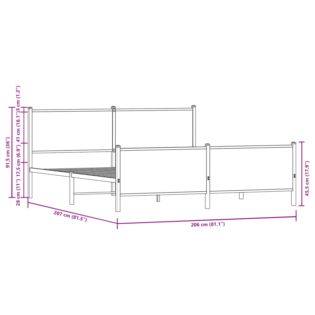 vidaXL Σκελετός Κρεβ. Χωρίς Στρώμα Καφέ Δρυς 200x200 εκ. Μεταλλικό