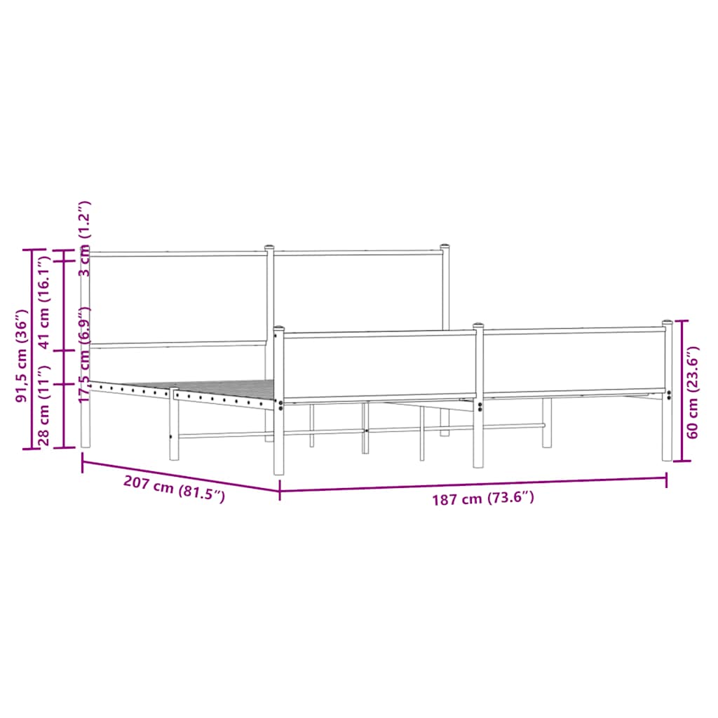 vidaXL Σκελετός Κρεβ. Χωρίς Στρώμα Καφέ Δρυς 180x200 εκ. Μεταλλικό