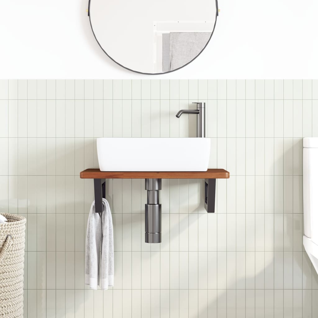 vidaXL Ράφι Νιπτήρα Τοίχου από Ατσάλι / Μασίφ Ξύλο Δρυός