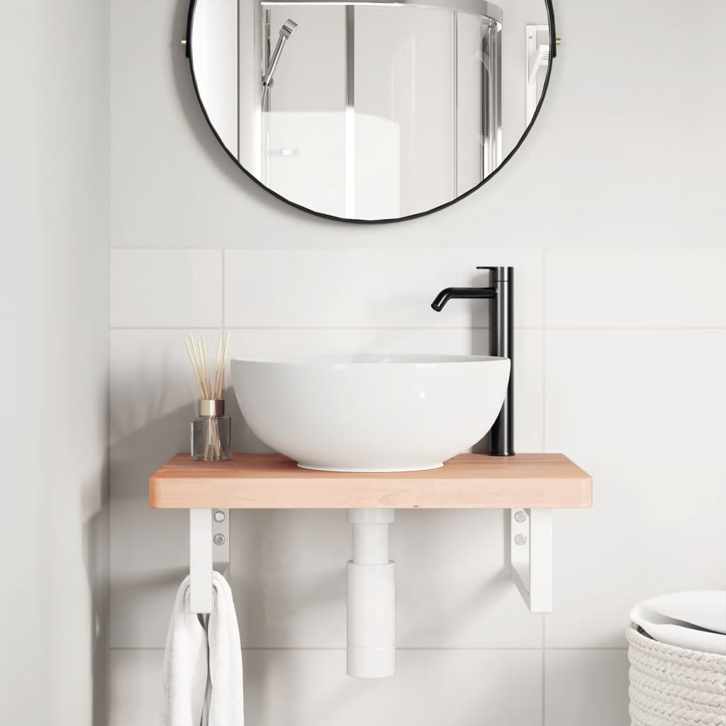 vidaXL Ράφι Νιπτήρα Τοίχου από Ατσάλι / Μασίφ Ξύλο Οξιάς