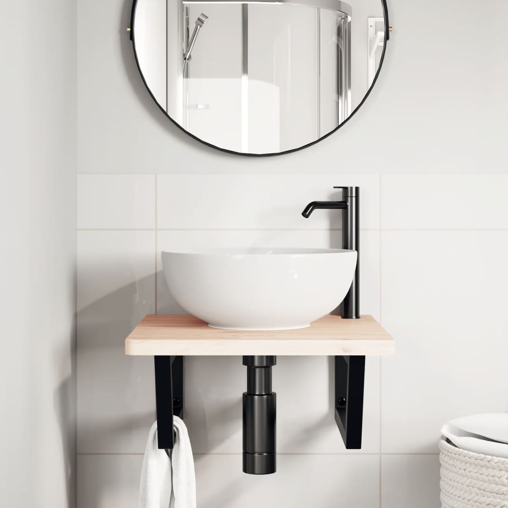 vidaXL Ράφι Νιπτήρα Τοίχου από Ατσάλι / Μασίφ Ξύλο Οξιάς