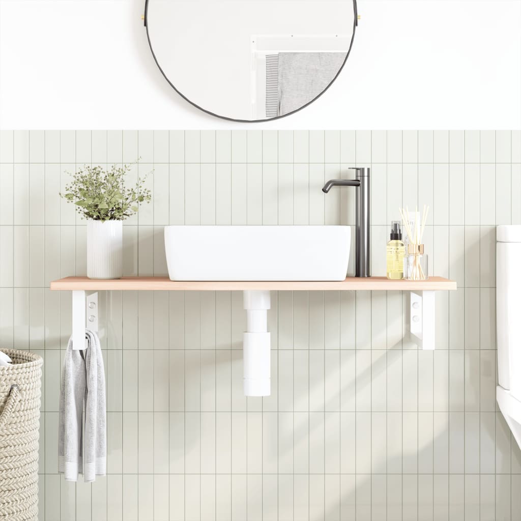 vidaXL Ράφι Νιπτήρα Τοίχου από Ατσάλι / Μασίφ Ξύλο Δρυός