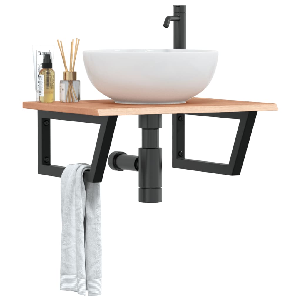 vidaXL Ράφι Νιπτήρα Τοίχου από Ατσάλι / Μασίφ Ξύλο Δρυός