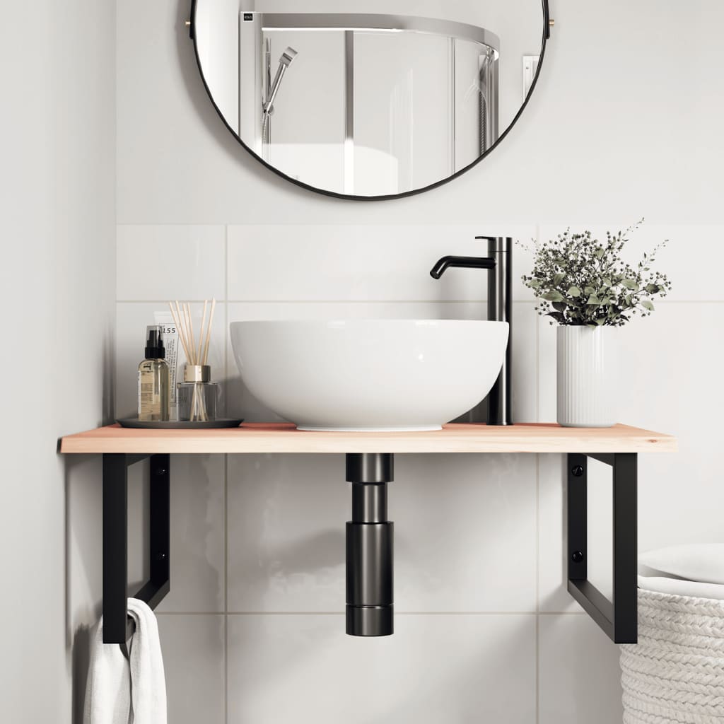 vidaXL Ράφι Νιπτήρα Τοίχου από Ατσάλι / Μασίφ Ξύλο Δρυός