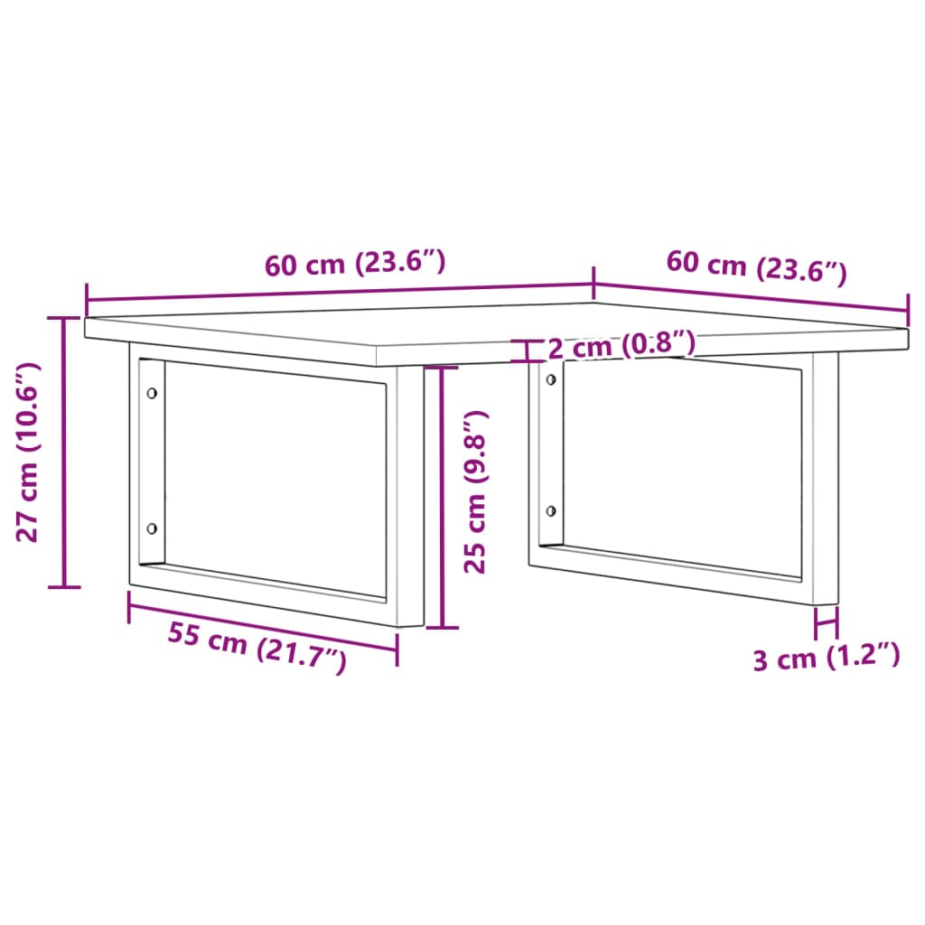 vidaXL Ράφι Νιπτήρα Τοίχου από Ατσάλι / Μασίφ Ξύλο Ακακίας
