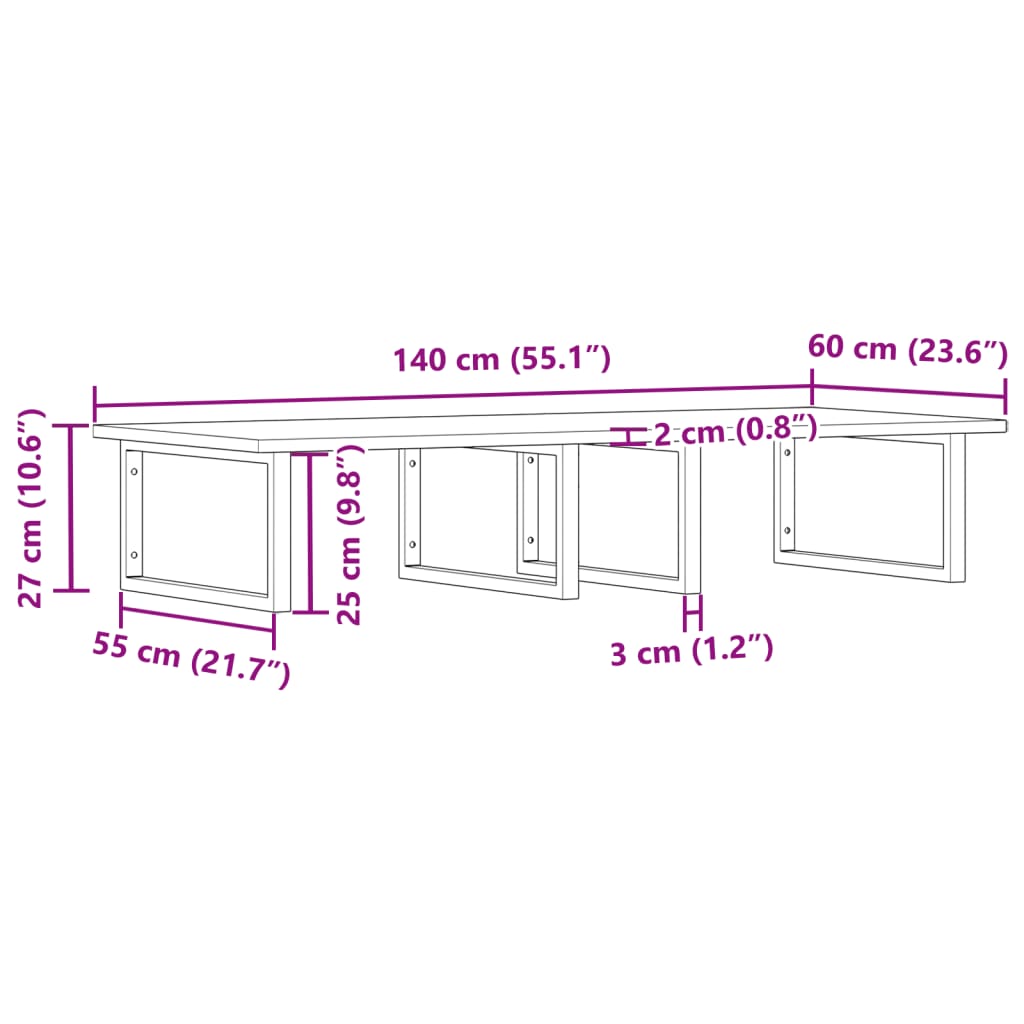 vidaXL Ράφι Νιπτήρα Τοίχου από Ατσάλι / Μασίφ Ξύλο Ακακίας
