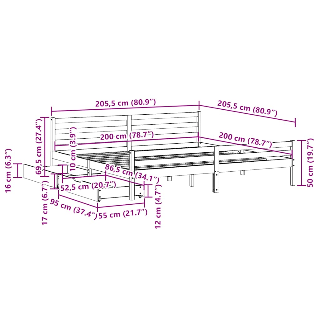 vidaXL Σκελετός Κρεβ. Χωρίς Στρώμα Λευκό 200x200 εκ Μασίφ Πεύκο