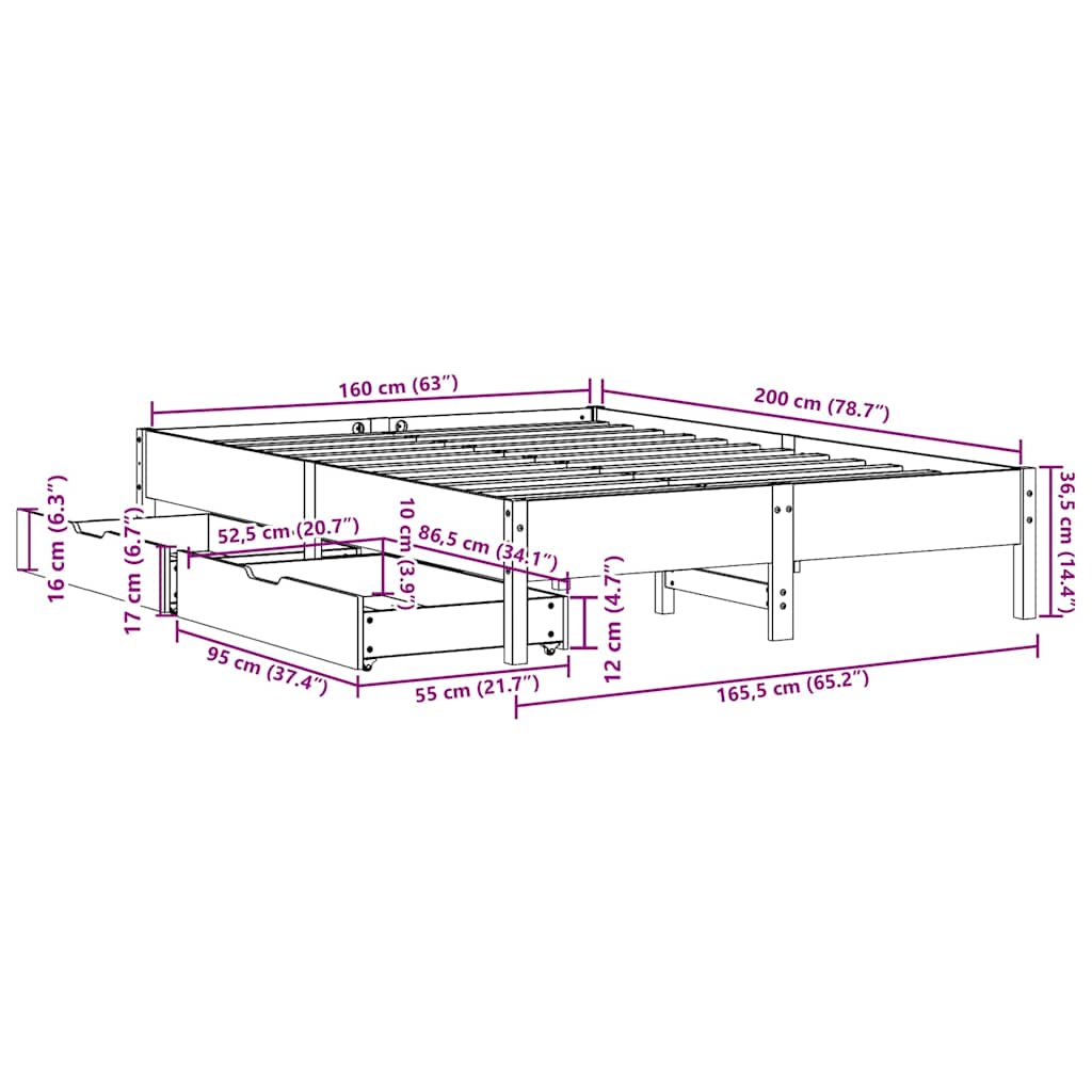vidaXL Σκελετός Κρεβ. Χωρίς Στρώμα Καφέ Κεριού 160x200 εκ Μασίφ Πεύκο