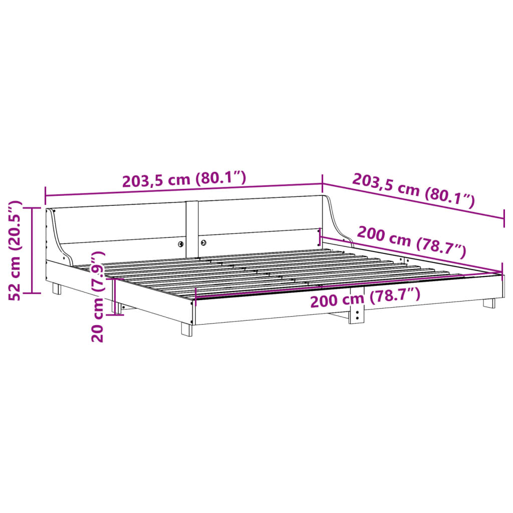 vidaXL Σκελετός Κρεβατιού Χωρίς Στρώμα 200x200 εκ Μασίφ Ξύλο Πεύκου