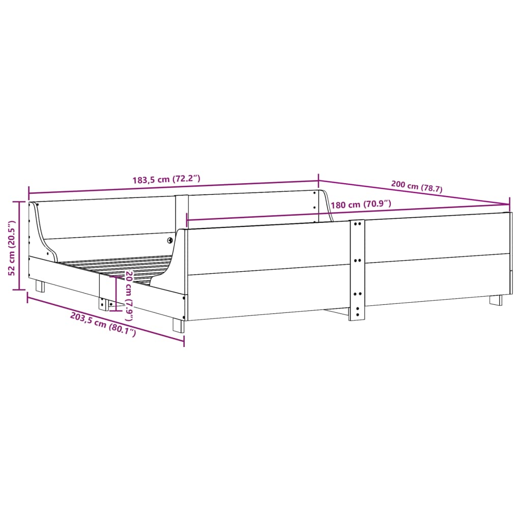 vidaXL Σκελετός Κρεβ. Χωρίς Στρώμα Καφέ Κεριού 180x200 εκ Μασίφ Πεύκο