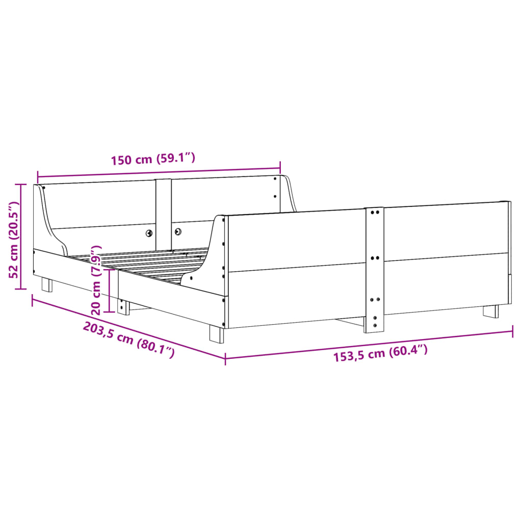 vidaXL Σκελετός Κρεβ. Χωρίς Στρώμα Λευκό 150x200 εκ Μασίφ Πεύκο