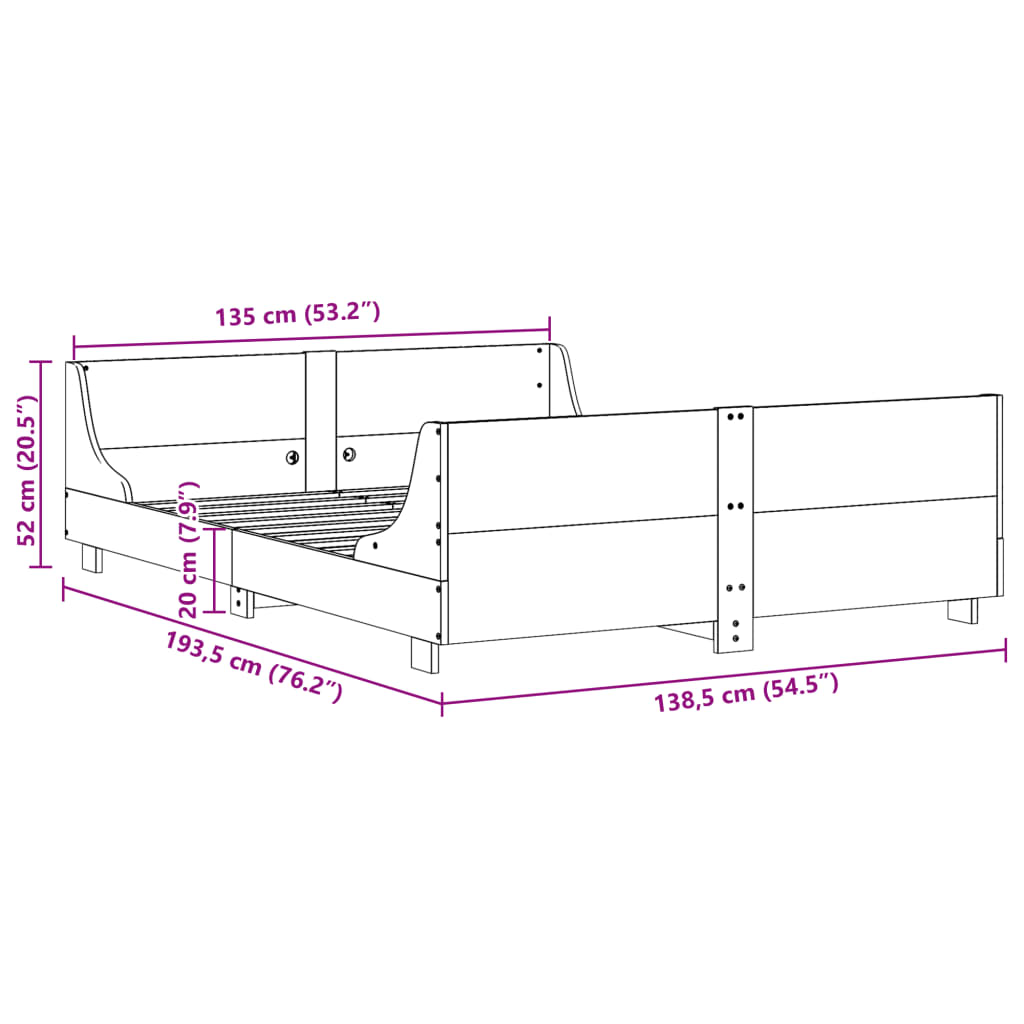 vidaXL Σκελετός Κρεβ. Χωρίς Στρώμα Καφέ Κεριού 135x190 εκ Μασίφ Πεύκο