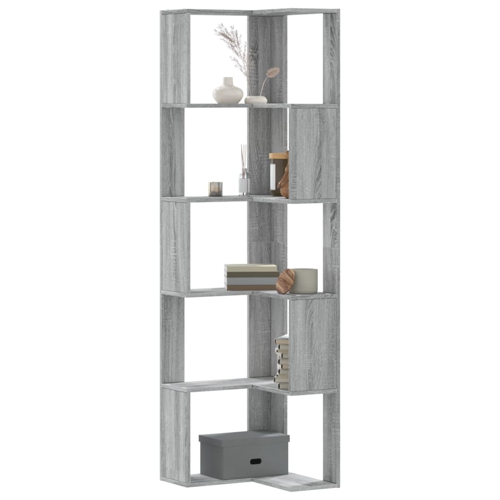 vidaXL Βιβλιοθήκη Γωνιακή 5 Επ. Γκρι Sonoma 50x50x179 εκ Επεξ. Ξύλο