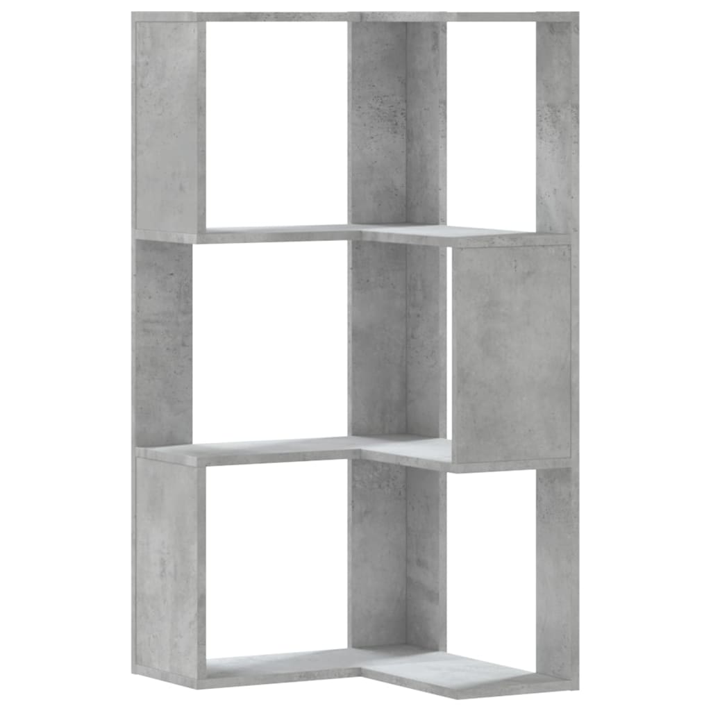 vidaXL Βιβλιοθήκη Γωνιακή 3 Επ. Γκρι Σκυροδέμ. 50x50x102εκ Επεξ. Ξύλο
