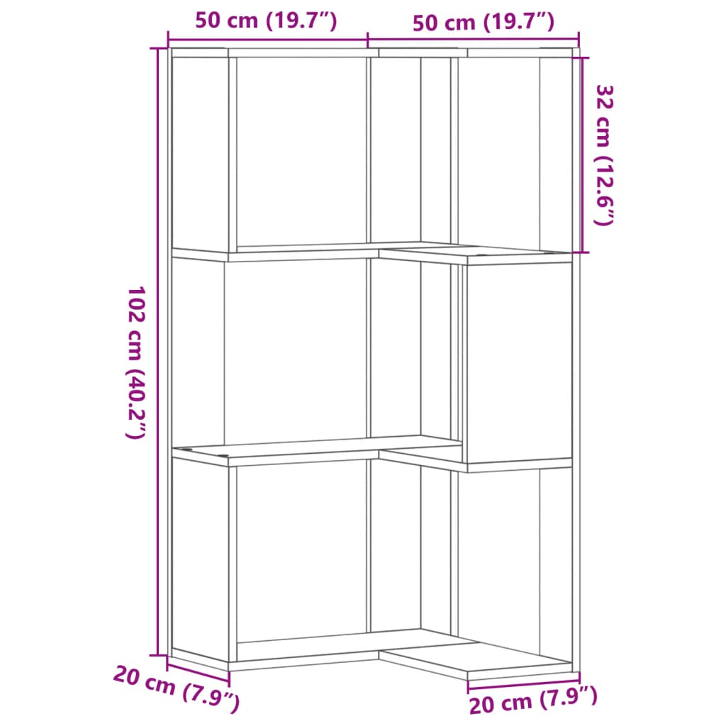 vidaXL Βιβλιοθήκη Γωνιακή 3 Επ. Καπνιστή Δρυς 50x50x102εκ Επεξ. Ξύλο