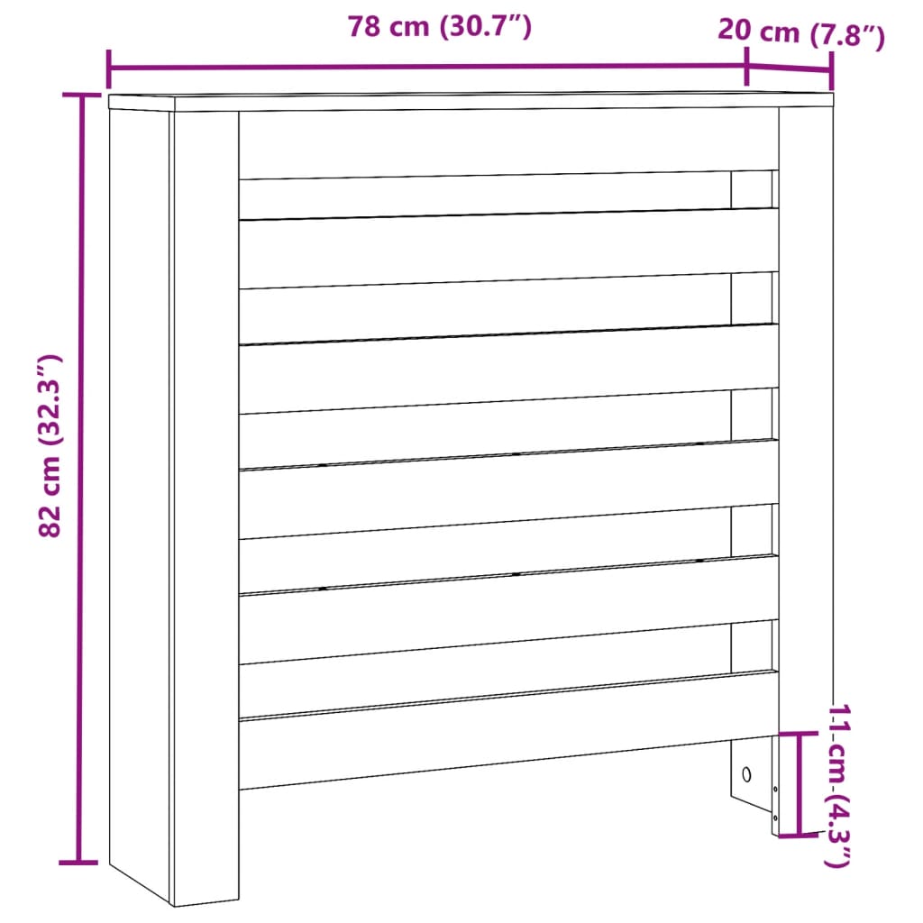 vidaXL Κάλυμμα Καλοριφέρ Γκρι Sonoma 78x20x82 εκ Επεξεργασμένο Ξύλο