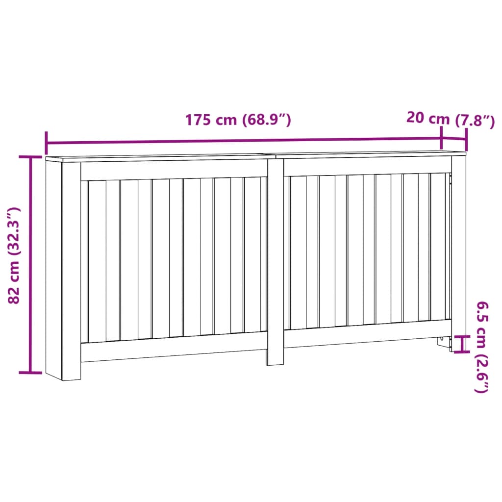 vidaXL Κάλυμμα Καλοριφέρ Μαύρο 175x20x82 εκ. από Επεξεργασμένο Ξύλο