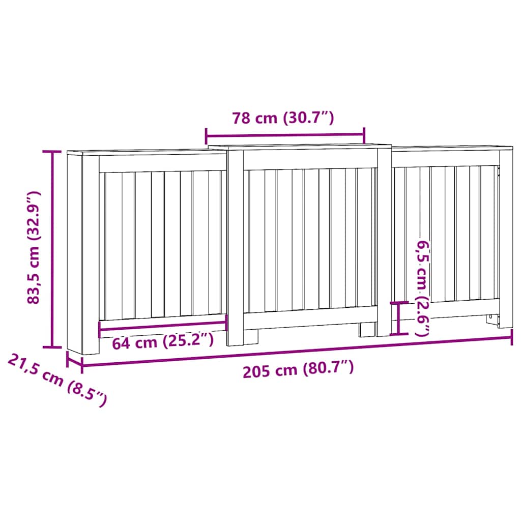 vidaXL Κάλυμμα Καλοριφέρ Γκρι Sonoma 205x21,5x83,5 εκ Επεξ. Ξύλο