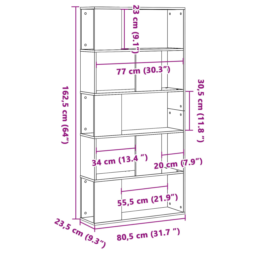 vidaXL Βιβλιοθήκη 5 Επιπέδων Λευκή 80,5x23,5x162,5 εκ. Επεξεργ. Ξύλο
